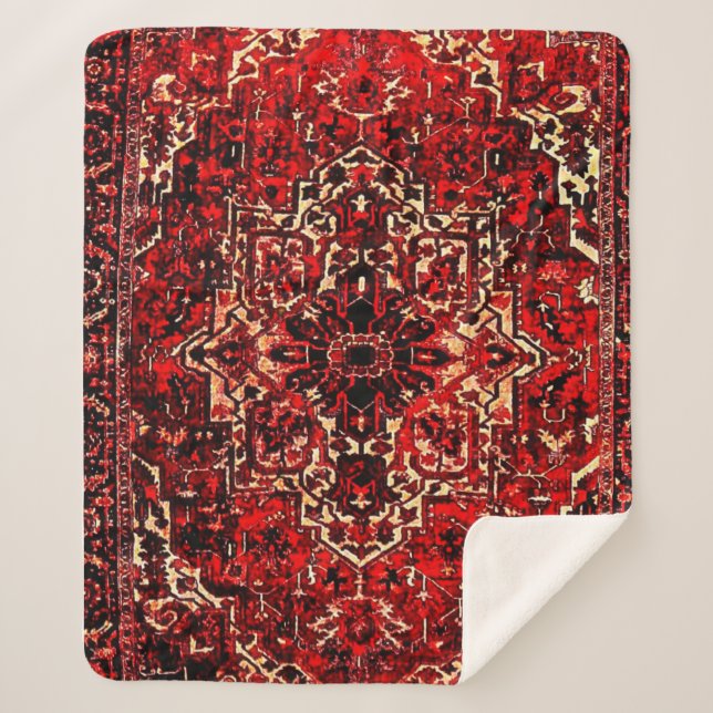 Couverture Sherpa Modèle de tapis oriental en rouge foncé (Devant)