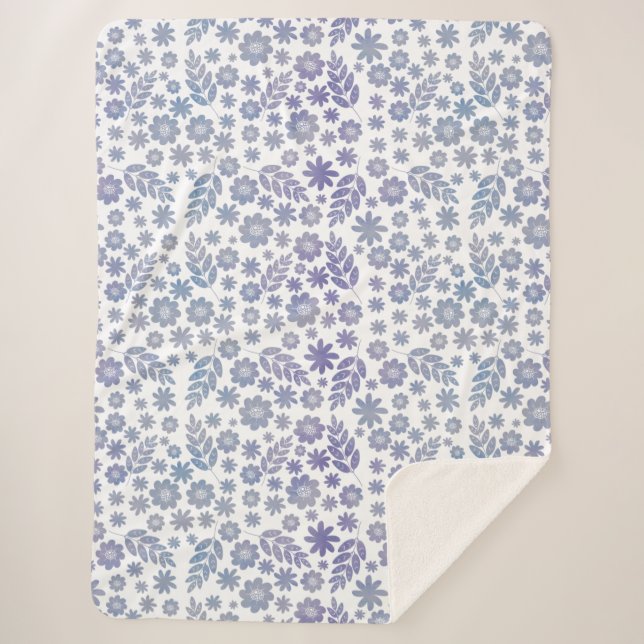 Couverture Sherpa Modèle floral gris et lavande (Devant)