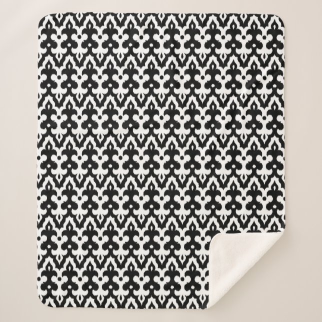 Couverture Sherpa Modèle marocain Ikat Damask, noir et blanc (Devant)