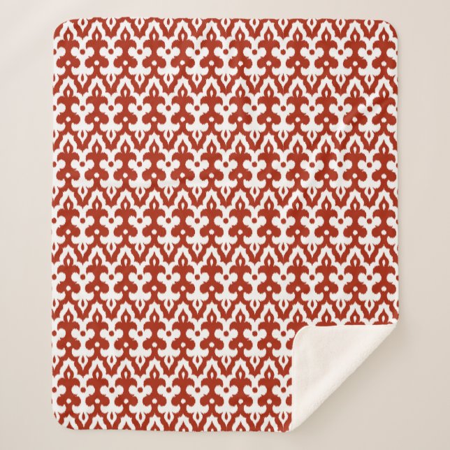 Couverture Sherpa Modèle marocain Ikat Damask, Rouge profond et blan (Devant)