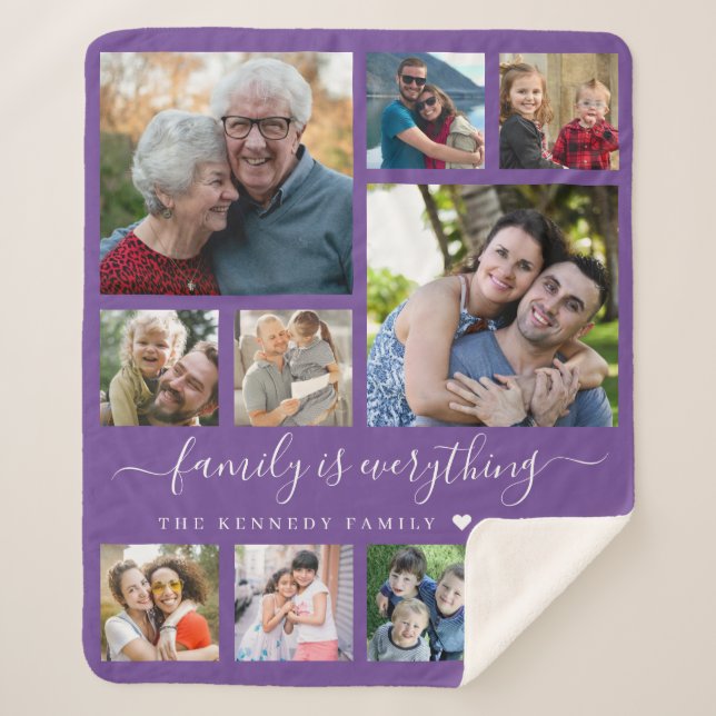 Couverture Sherpa Modern 10 Photo Collage Quote Family Name Purple (Devant)