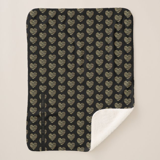 Couverture Sherpa Modern Black Golden effect Elegant Heart (Devant)