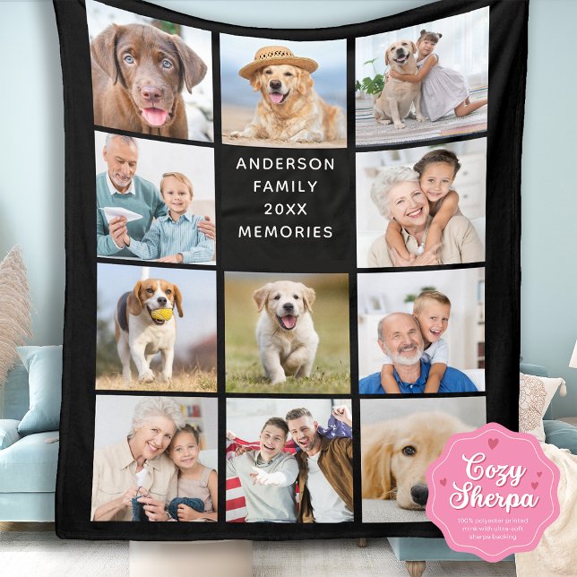 Couverture Sherpa Modern Family Personalized 11 Photo Collage Black  (Créateur téléchargé)