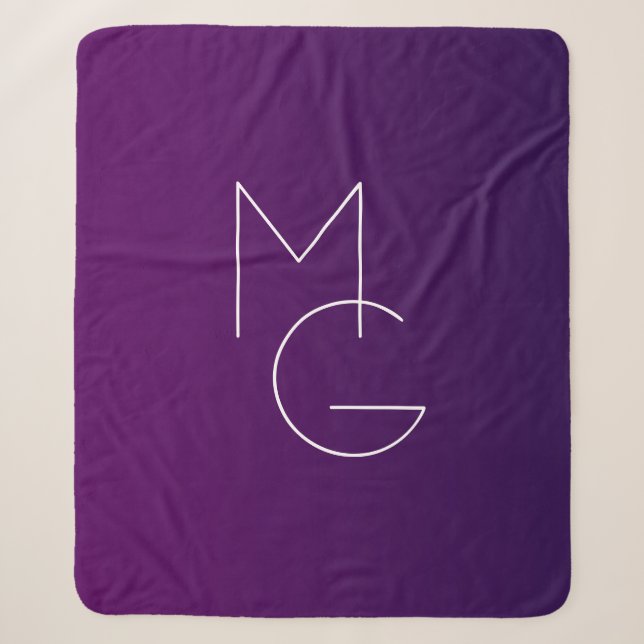 Couverture Sherpa Moderne 2 Initiales | Ombre subtile violet profond (Devant)