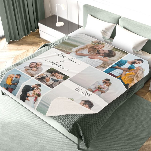 Couverture Sherpa Moderne 8 Photo Collage Élégant Script Personnalis (Créateur téléchargé)