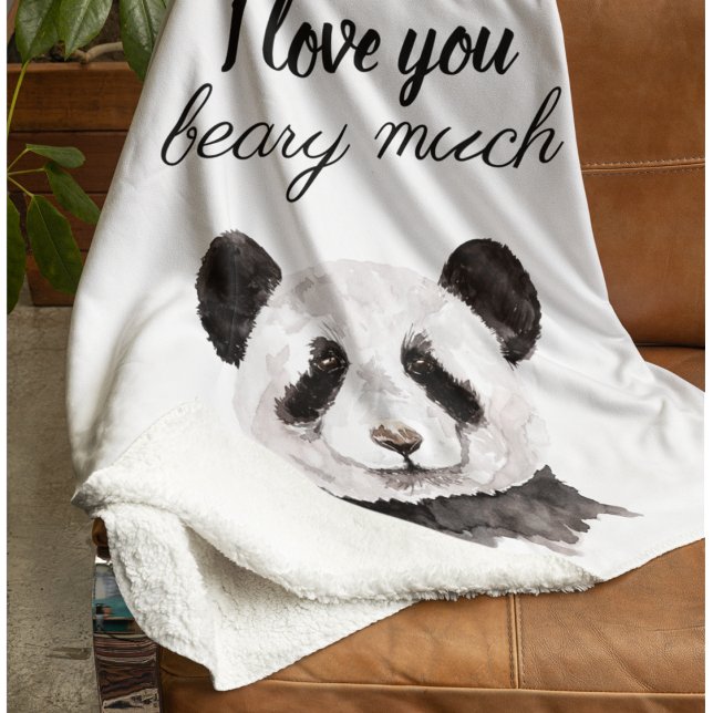 Couverture Sherpa Moderne Je T'Aime Beary Beaucoup Panda Noir Et Bla (Créateur téléchargé)