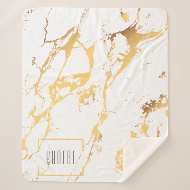 Couverture Sherpa Moderne Motif Abstrait Faux Or (Devant)