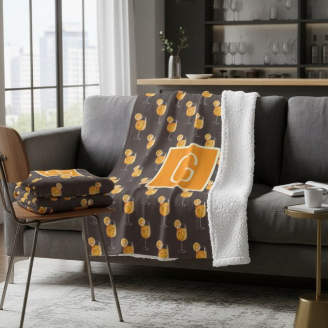 Couverture Sherpa Monogram Aperol Spritz Fleece Blanket  (Créateur téléchargé)