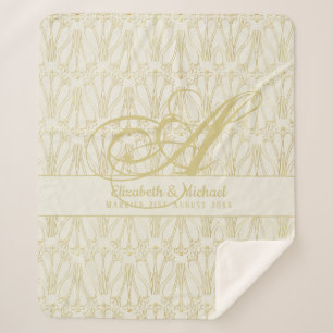 Couverture Sherpa Monogram Gold ArtDeco Mariage des jeunes mariés