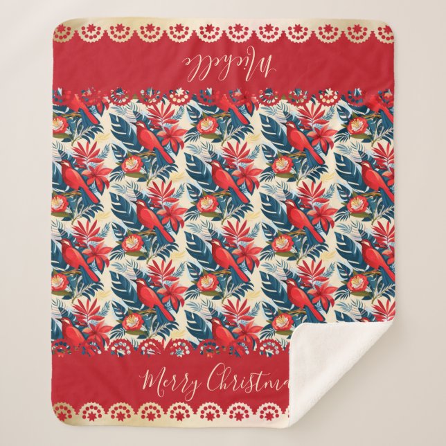 Couverture Sherpa Monogram Merry Christmas & Happy New Year! Floral  (Devant)