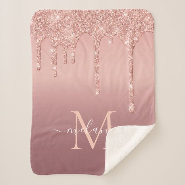 Couverture Sherpa Monogram Name Text rose Gold Blush Sparkle (Devant)
