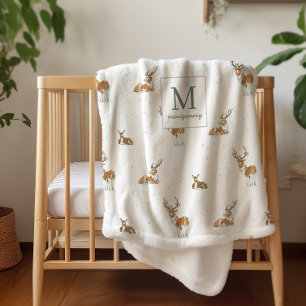 Couverture Sherpa Monogram   Renne de Noël Mid-Century Modern