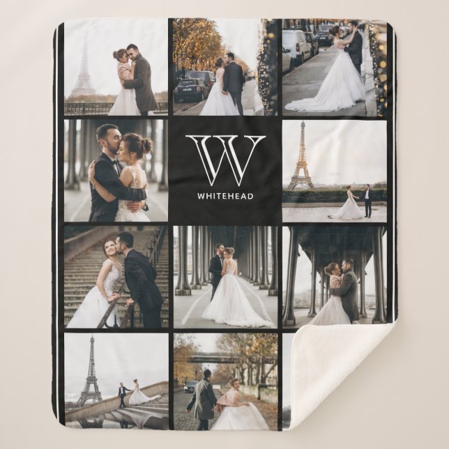 Couverture Sherpa Monogramme 11 Carré - Bordure photo noir (Devant)