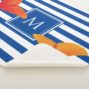 Couverture Sherpa Monogramme à rayures bleu chic