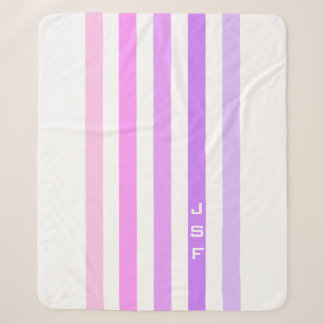 Couverture Sherpa Monogramme à rayures verticales rose et violet