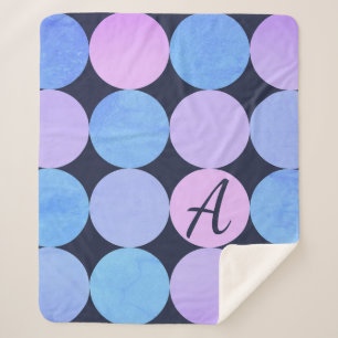 Couverture Sherpa Monogramme bleu pourpre et rose des cercles