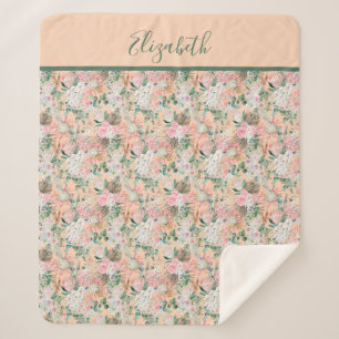 Couverture Sherpa Monogramme Boho rose Peach blanc Floral tendance