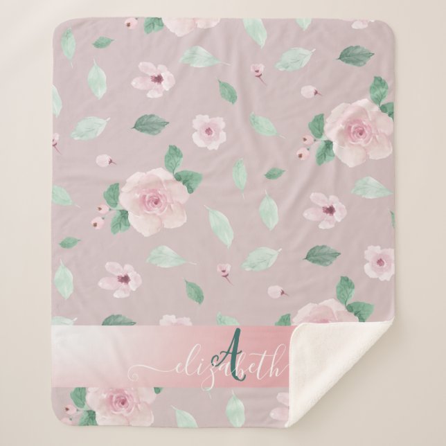 Couverture Sherpa Monogramme Chic Fleurs Aquarelles (Devant)