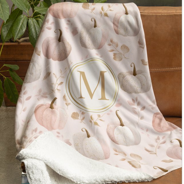 Couverture Sherpa Monogramme Citrouille Pastel - Initiale personnali (Créateur téléchargé)