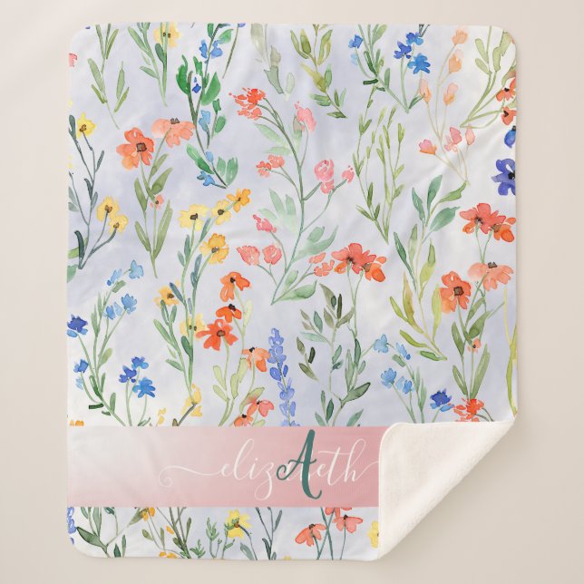 Couverture Sherpa Monogramme coloré du Fleur sauvage de printemps (Devant)