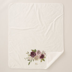 Couverture Sherpa Monogramme d'aquarelle florale rose-bourgogne mode