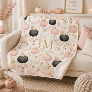 Couverture Sherpa Monogramme de citrouille moderne – Initiale person