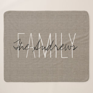 Couverture Sherpa Monogramme de famille beige rustique