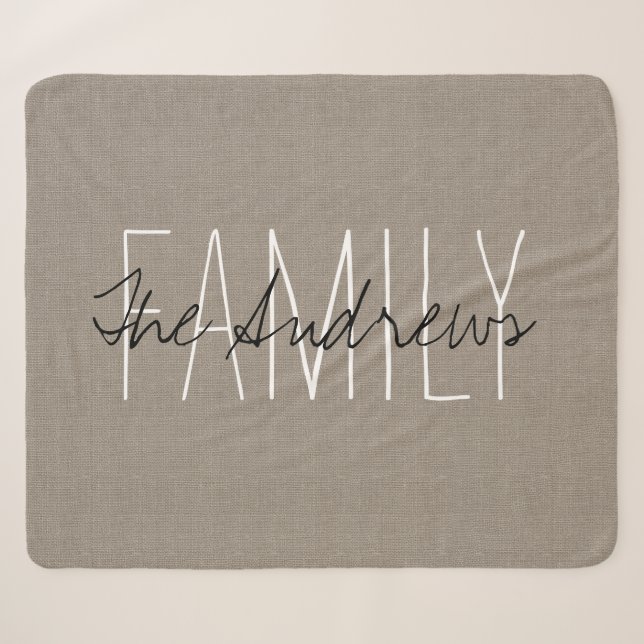 Couverture Sherpa Monogramme de famille beige rustique (Devant (Horizontal))
