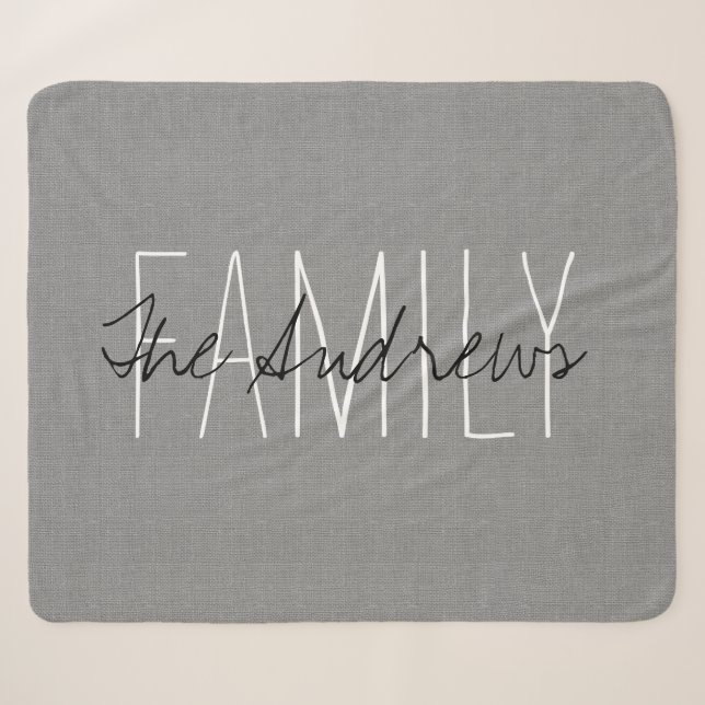 Couverture Sherpa Monogramme de la famille de gris rustique (Devant (Horizontal))