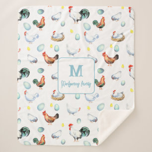Couverture Sherpa Monogramme de la ferme de la famille du poulet