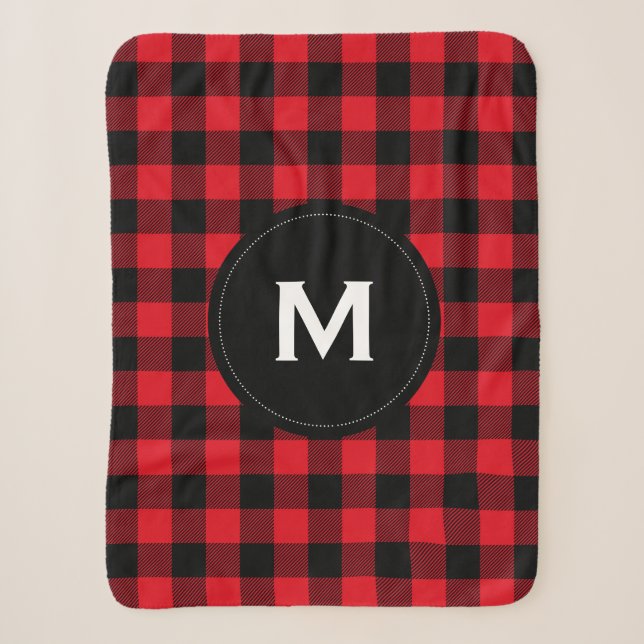 Couverture Sherpa Monogramme de Motif rouge et noir rustique (Devant)