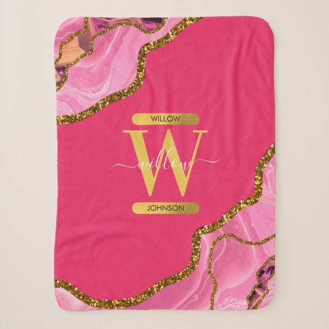 Couverture Sherpa Monogramme de Parties scintillant de l'âge rose et (Devant)