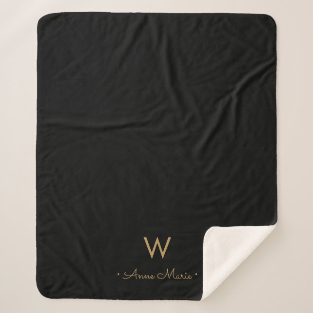 Couverture Sherpa Monogramme de script Black Gold moderne (Devant)