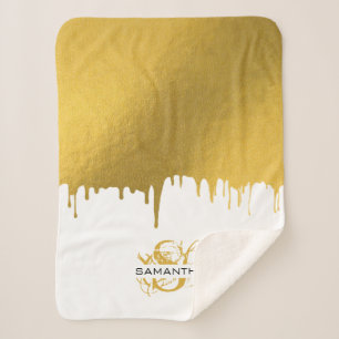 Couverture Sherpa Monogramme de script de lecteur métal or tendance