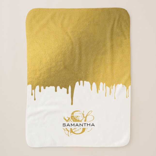 Couverture Sherpa Monogramme de script de lecteur métal or tendance (Devant)