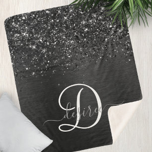 Couverture Sherpa Monogramme d'étincelle à Parties scintillant noire