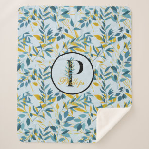 Couverture Sherpa Monogramme d'or de la Marine Feuille moderne "Lett