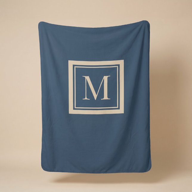 Couverture Sherpa Monogramme encadré bleu personnalisé et vanille (Créateur téléchargé)