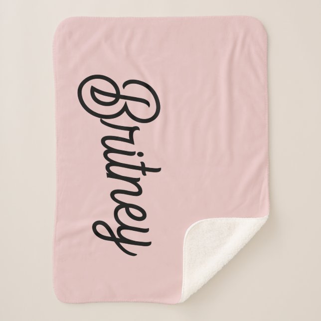 Couverture Sherpa Monogramme et nom rose pâle moderne (Devant)