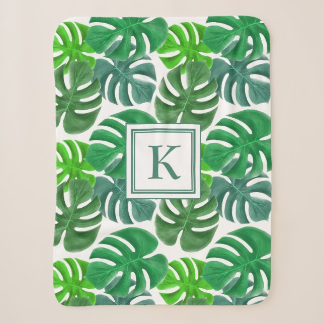 Couverture Sherpa Monogramme Feuille de palme moderne (Devant)