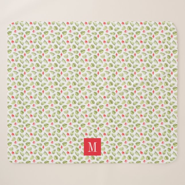 Couverture Sherpa Monogramme Feuille de palme tropicale moderne (Devant (Horizontal))