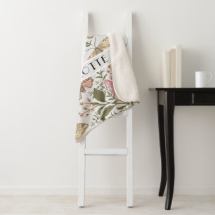 Couverture Sherpa Monogramme floral botanique de fleurs sauvages à l