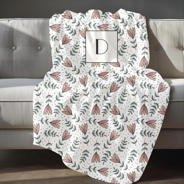 Couverture Sherpa Monogramme floral rose mou (Cute Pink Floral Monogram Sherpa Blanket)