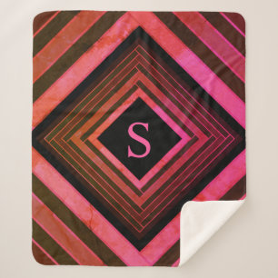 Couverture Sherpa Monogramme géométrique rose rustique Carré moderne