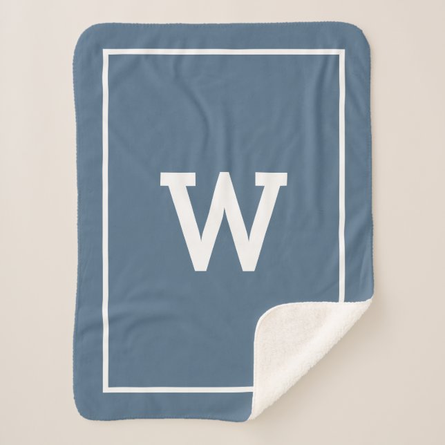 Couverture Sherpa Monogramme initial bleu foncé simple (Devant)