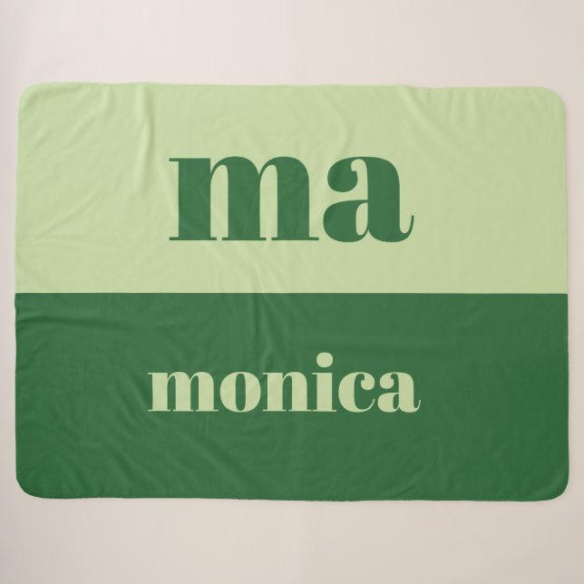 Couverture Sherpa Monogramme initial en écriture vert sauge (Devant (Horizontal))