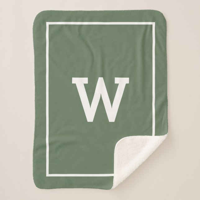 Couverture Sherpa Monogramme initial simple vert Sherpa Blanche (Devant)