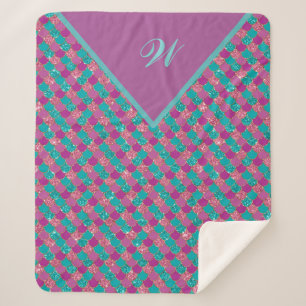 Couverture Sherpa Monogramme Magenta Purple Pink Turquoise Sirène Ét