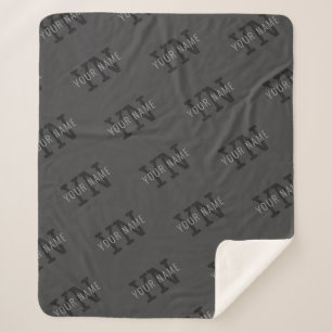 Couverture Sherpa Monogramme moderne Carrelé gris foncé Nom/autre te