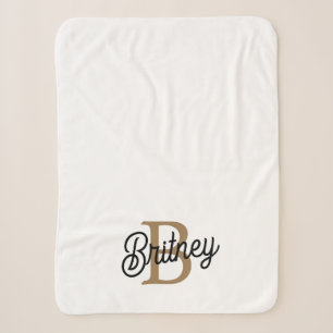 Couverture Sherpa Monogramme moderne élégant Nom Black Gold Script
